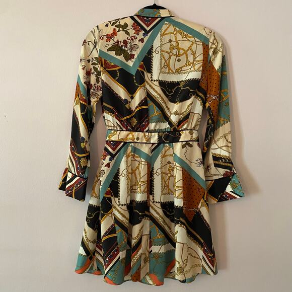 Zara Women size XS Patchwork Chain Equestrian Lightweight Mini Dress Long Sleeve - Picture 7 of 12